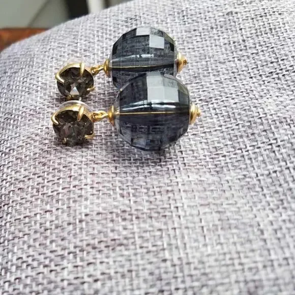 NWT J Crew Large Acrylic Blue Gray Ball Drop Earrings CZ Stud - Picture 6 of 9